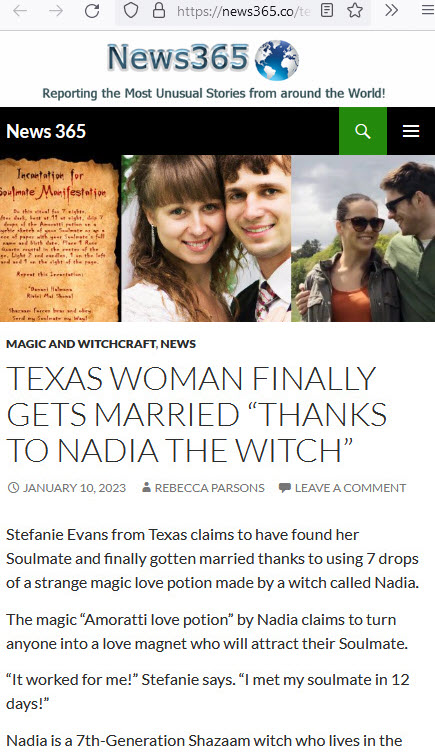 AMORATTI Soulmate Love Spell by Nadia The 7th Witch | News365 2 success story woman married in 12 days